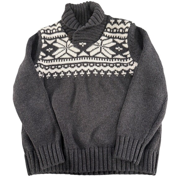 Boys OSHKOSH B'gosh Sweater Nordic Fair Isle Shawl Button Collar Gray Si… - Picture 1 of 7